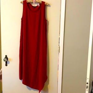 Dress Deep Coral color Bias cut with slant hem